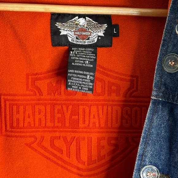 Vintage HARLEY DAVIDSON mens jean jacket Sz L V-Twin Power Fleece Liner N6 - Picture 6 of 7